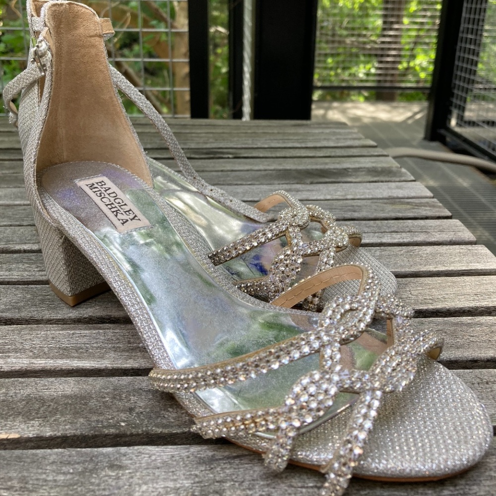 Badgley Mischka Wedding Silver Low Block Heel